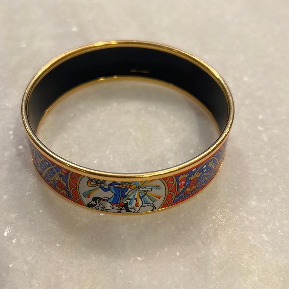 Hermes printed enamel wide bracelet size 7.0 cm, width 18mm